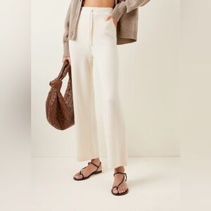 Lisa Yang “Lucy” Cashmere Ribbed Tie Waist Straight Leg Pant Cream Size 0 Flaw